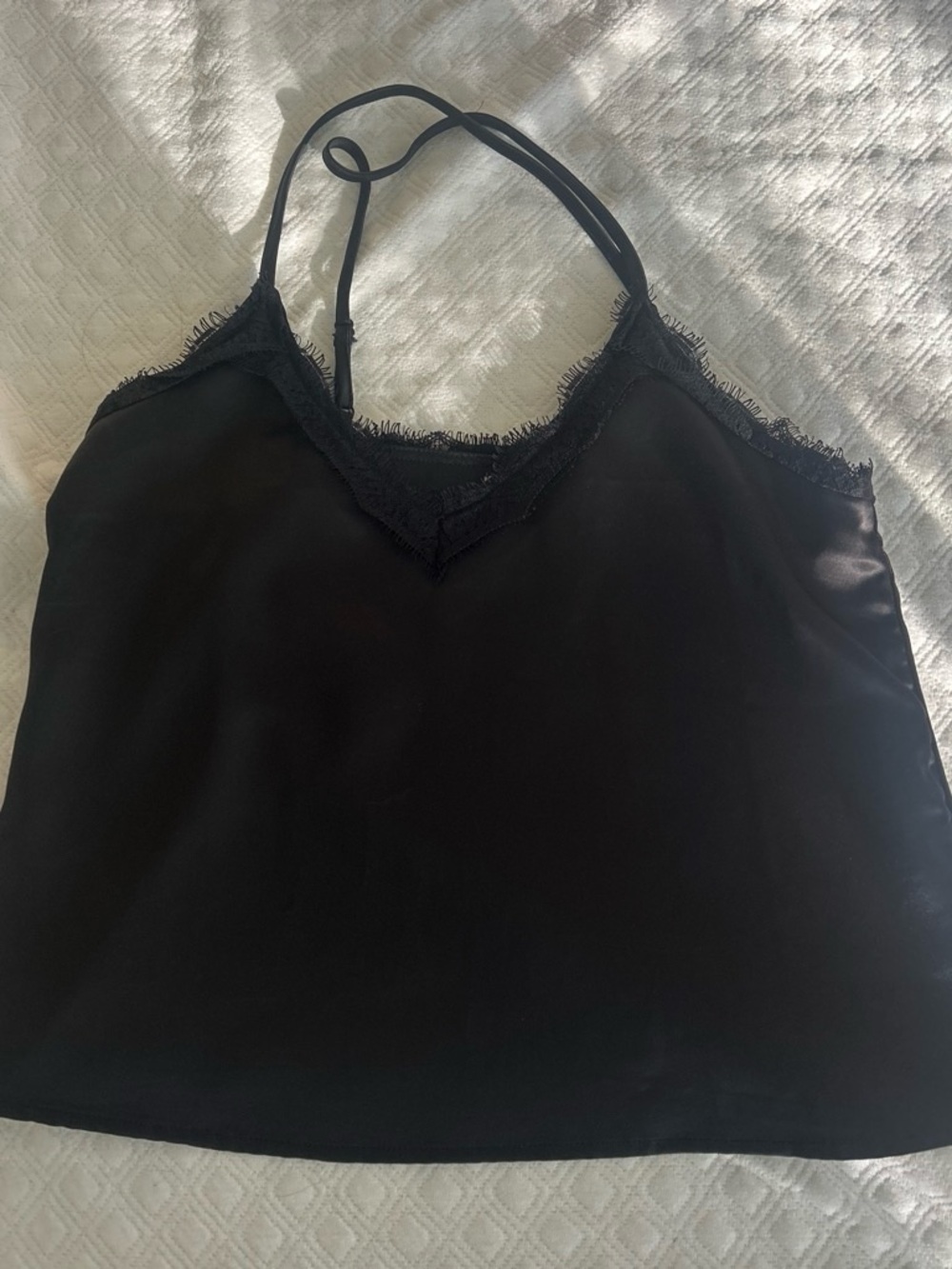 Tobi Black Lace-Trim Satin Cami